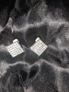 Square Pavé Rhinestone Clip-On Earrings - Silver Sparkle